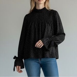 Kensie Black Long Sleeve Blouse with Bow Accents